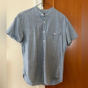 JCrew Medium Short Sleeve Button Down - Blue/White Vertical Stripe